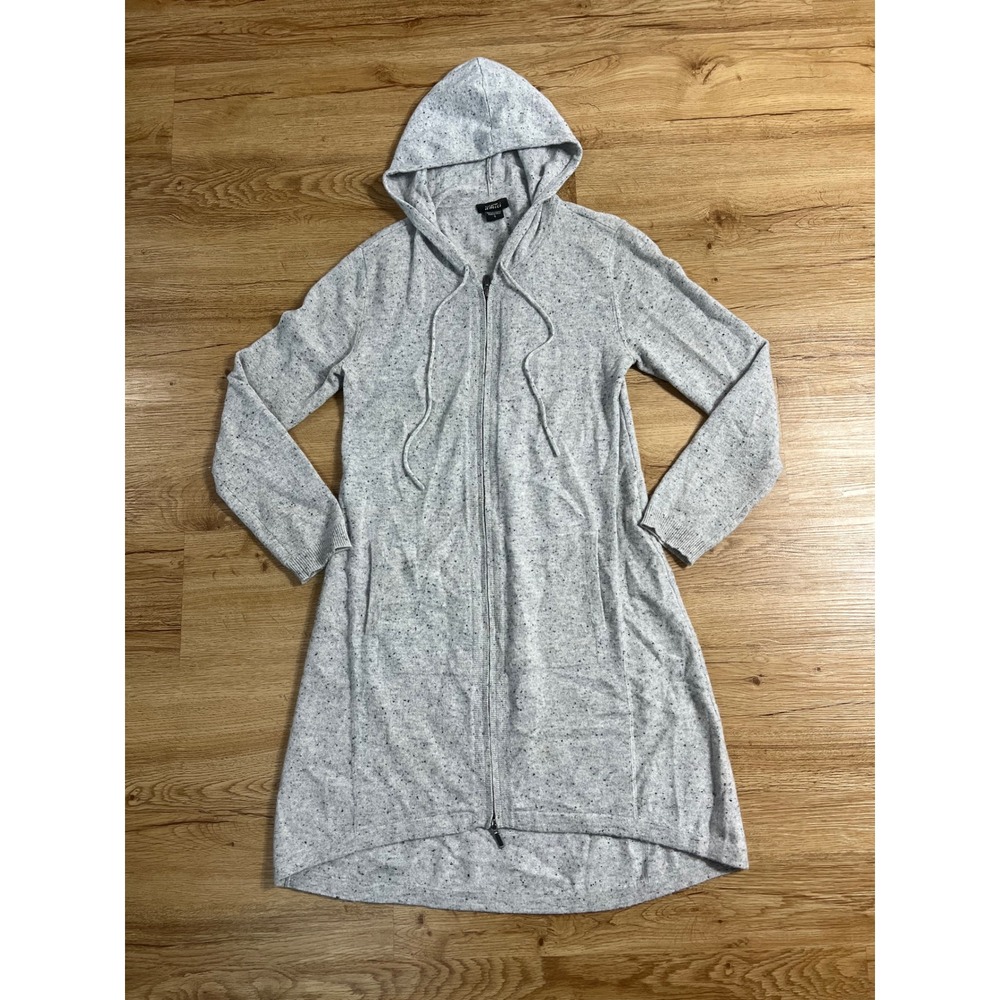 Pure Amici 100% Cashmere Hooded Duster Cardigan Women S Gray Full Zip Long